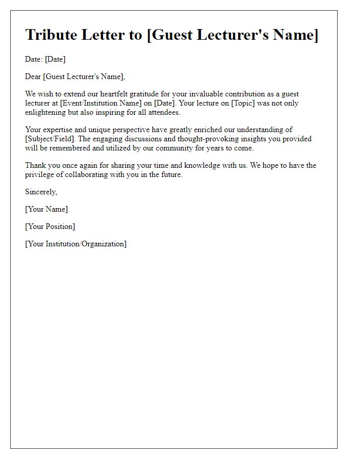 Letter template of tribute for valuable guest lecture experience