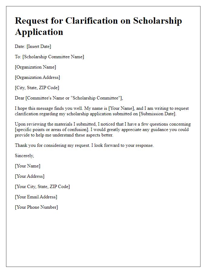 Letter template of scholarship application clarification request