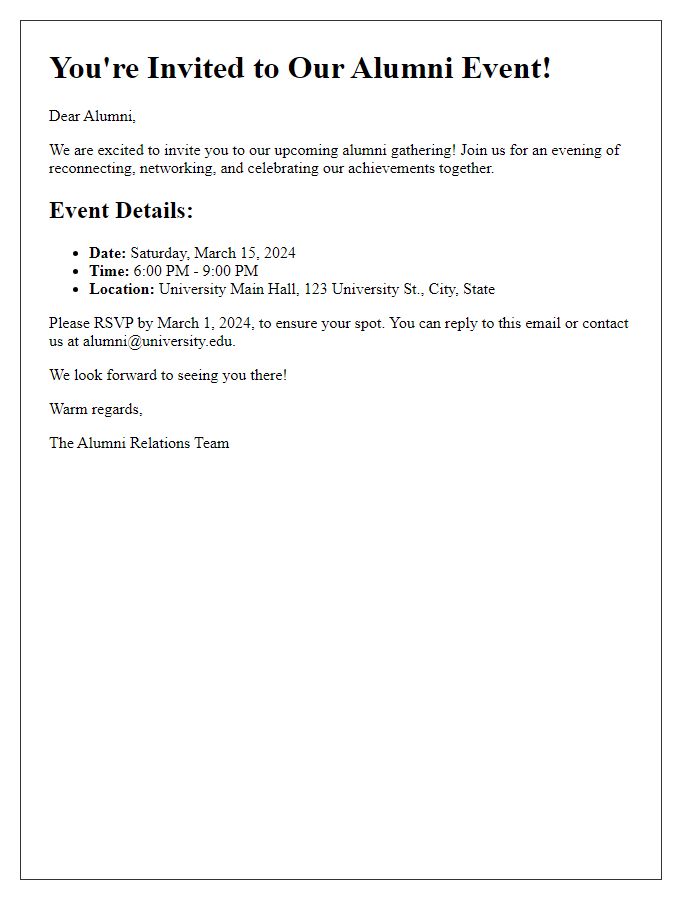 Letter template of alumni event invitation