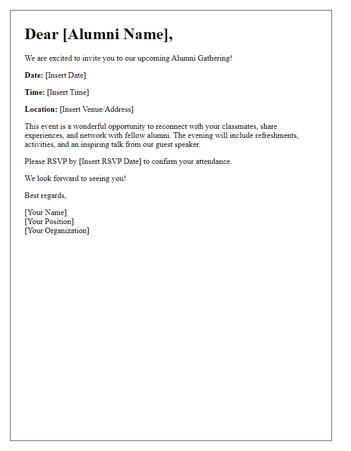 Letter template of alumni gathering invitation