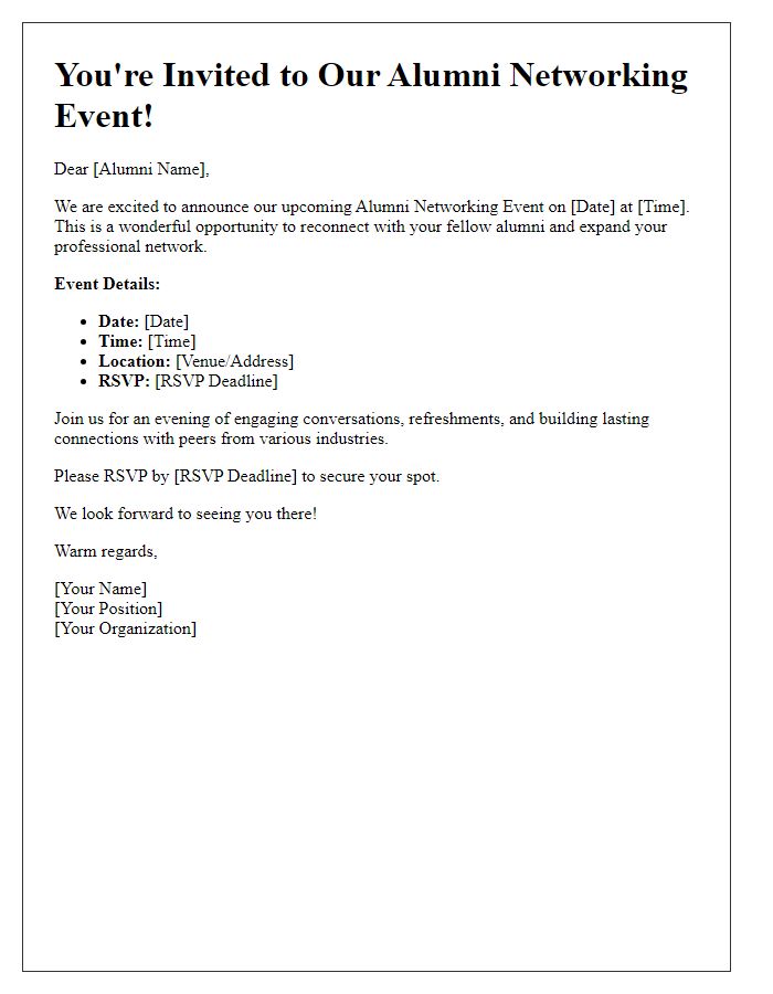 Letter template of scheduled alumni networking event