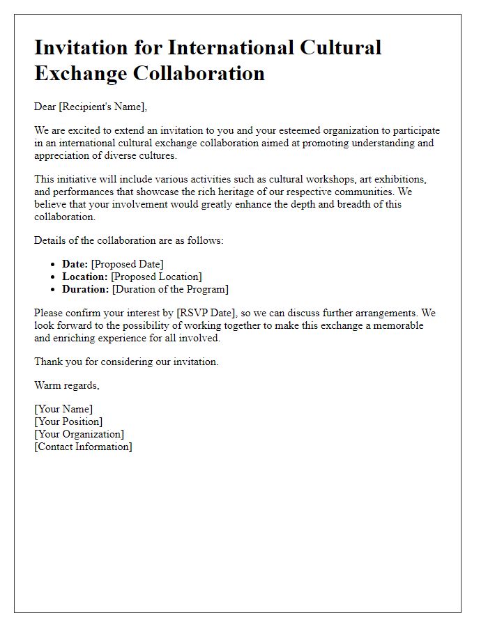 Letter template of invite for international cultural exchange collaboration.