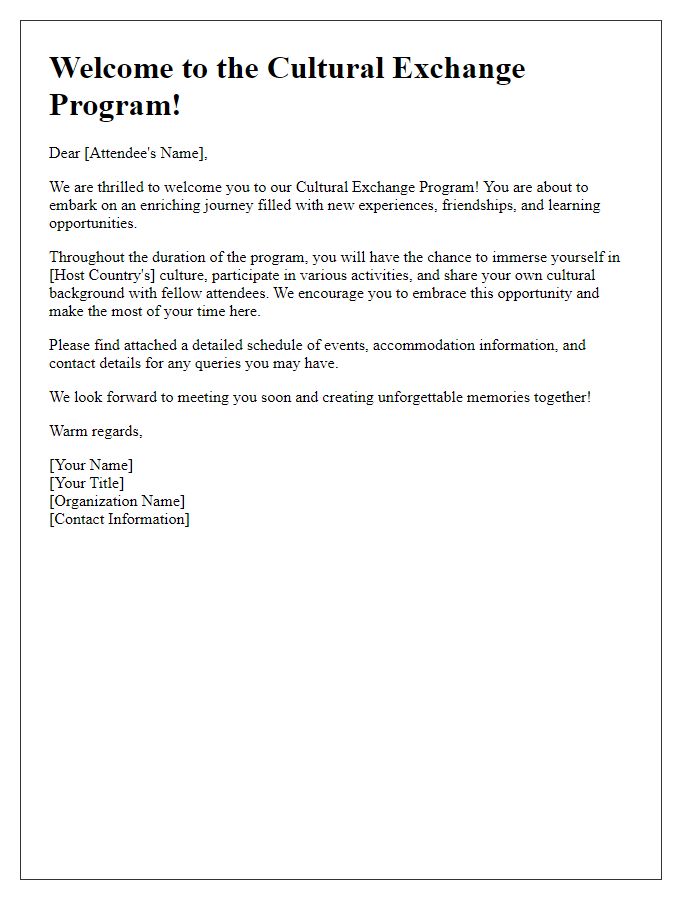 Letter template of welcome letter for cultural exchange program attendees.