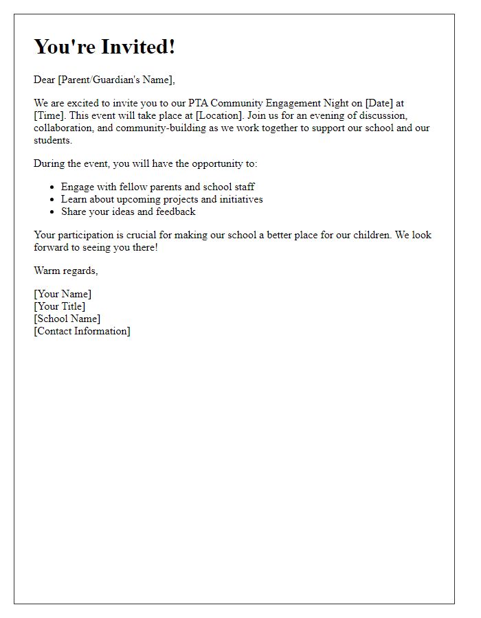 Letter template of Invitation to PTA Community Engagement Night