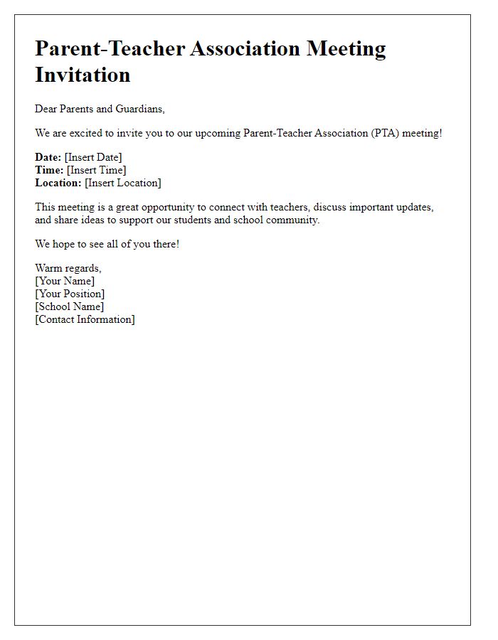 Letter template of Parent-Teacher Association Meeting Invitation