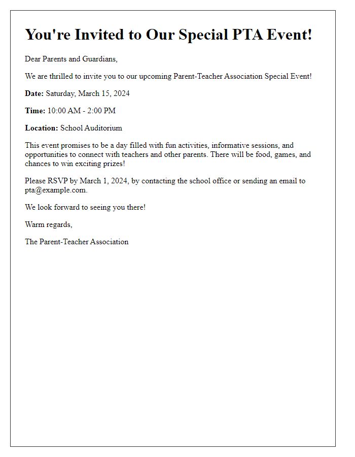 Letter template of Parent-Teacher Association Special Event Invitation