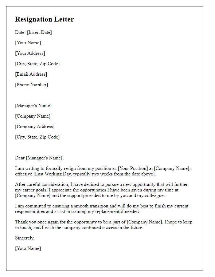 Letter template of resignation from a transportation position