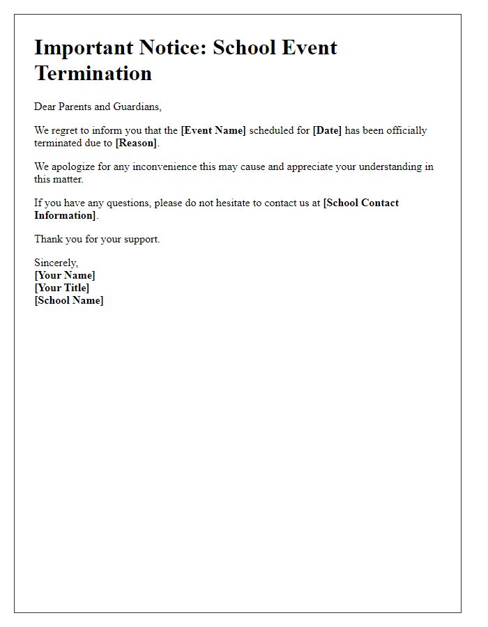 Letter template of alert for school event termination