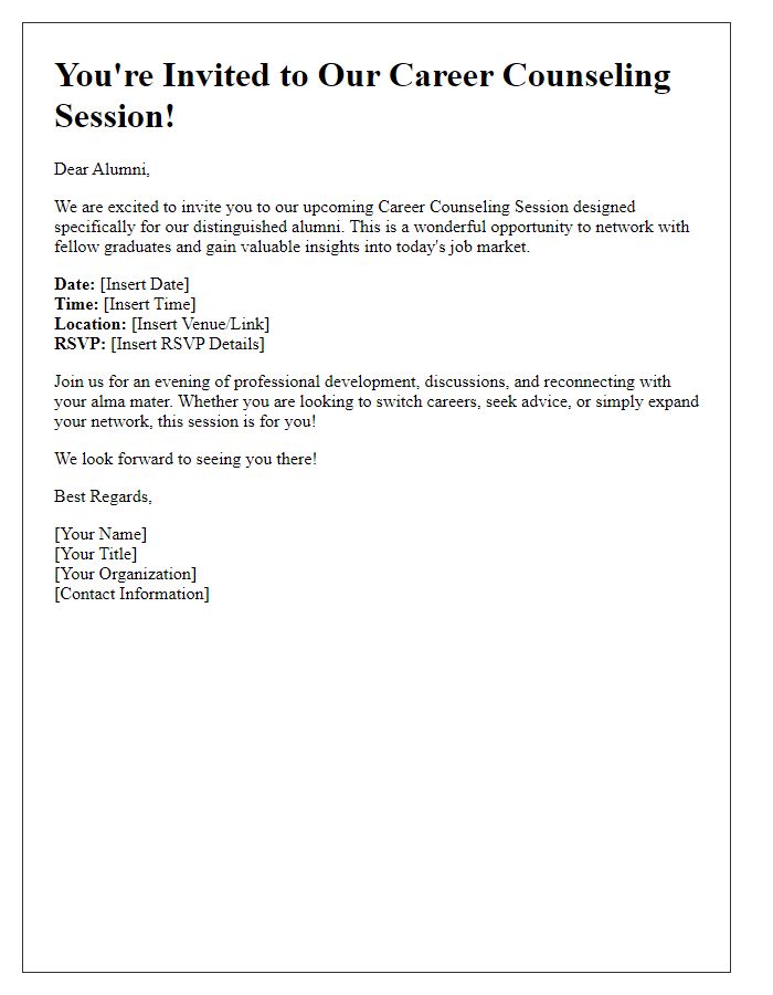 Letter template of invitation for career counseling session for alumni networking.