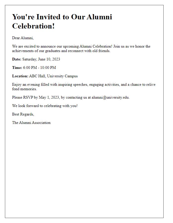 Letter template of alumni celebration announcement