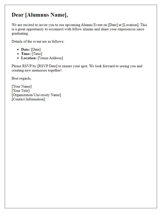 Letter template of alumni event notification