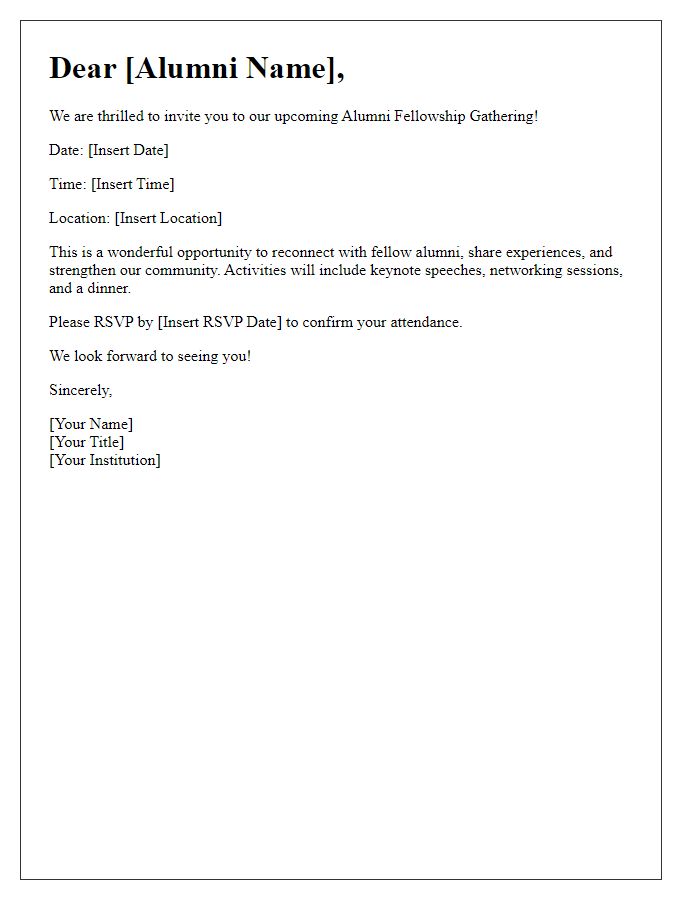 Letter template of alumni fellowship gathering