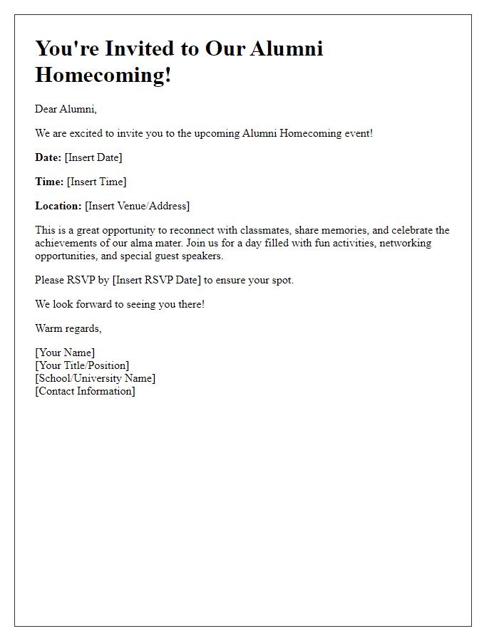 Letter template of alumni homecoming invitation