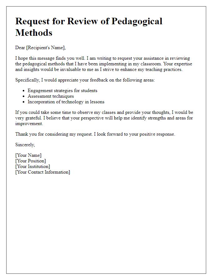 Letter template of ask for review of pedagogical methods