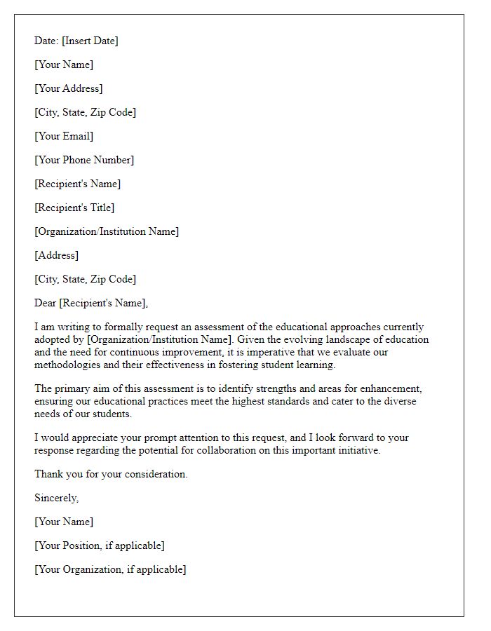 Letter template of demand for assessment of educational approaches