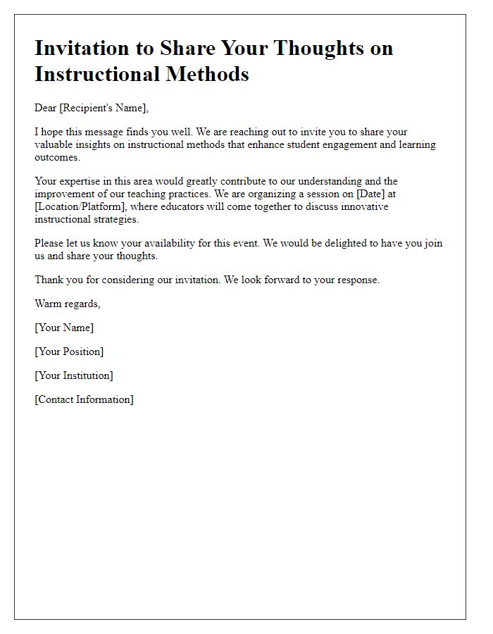 Letter template of invitation for thoughts on instructional methods