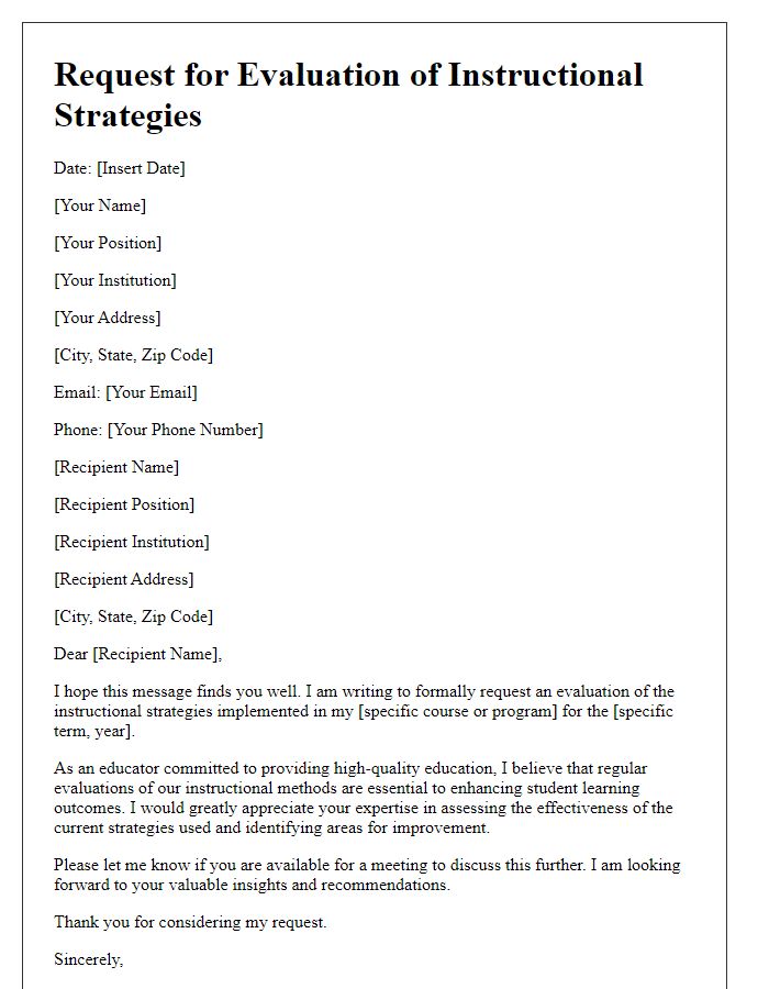 Letter template of request for evaluation of instructional strategies