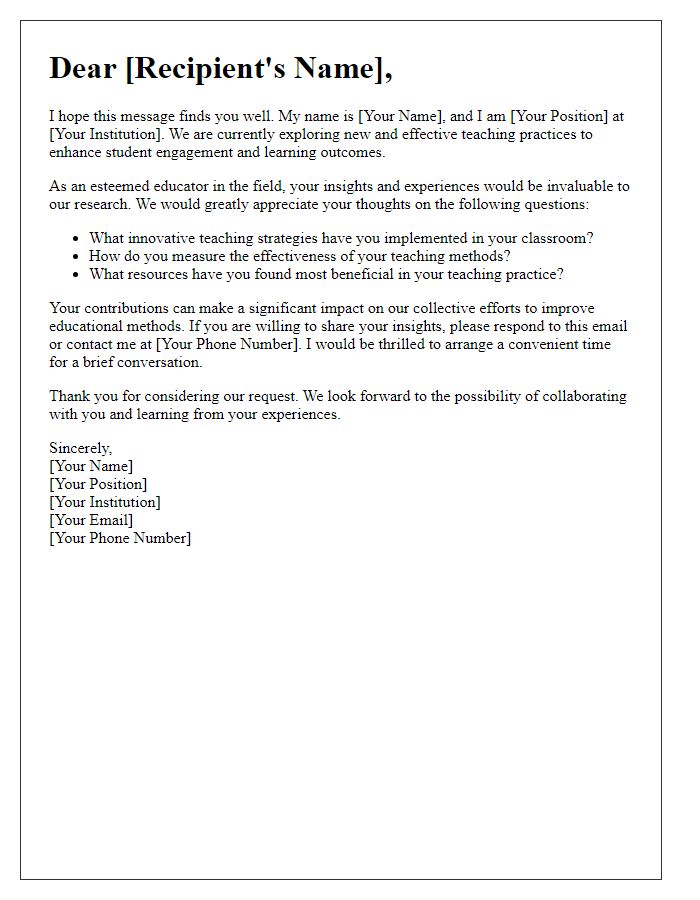 Letter template of solicitation for insights on teaching practices