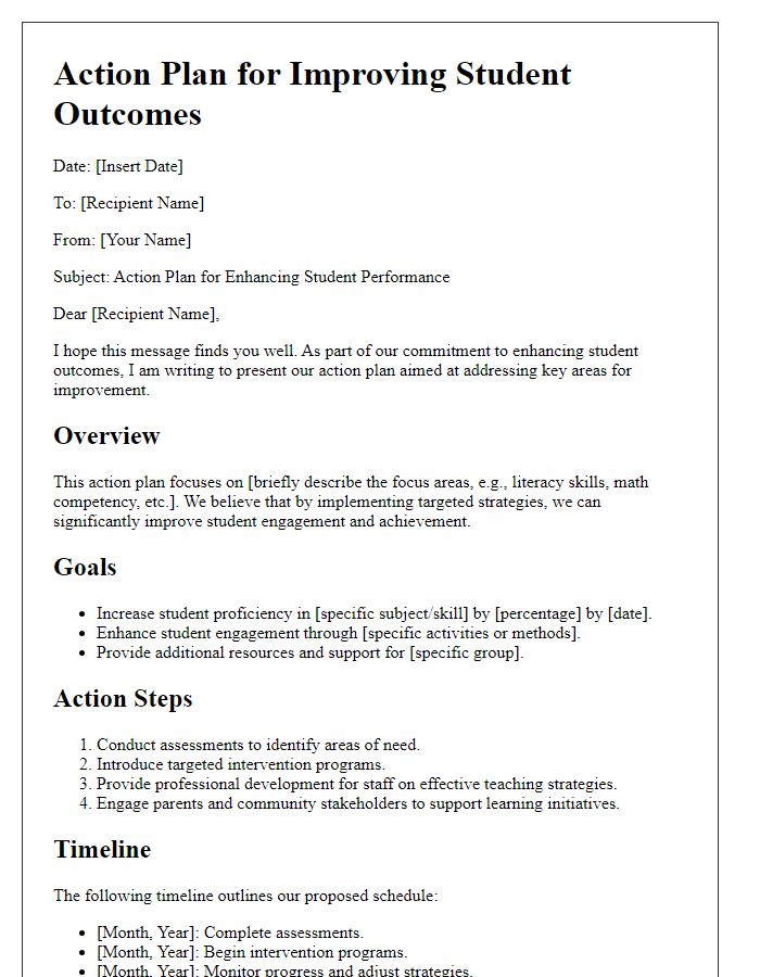 Letter template of action plan for improving student outcomes.