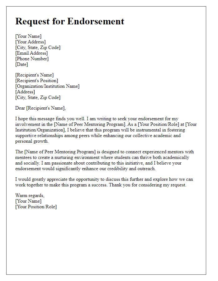 Letter template of pursuit for peer mentoring program endorsement.