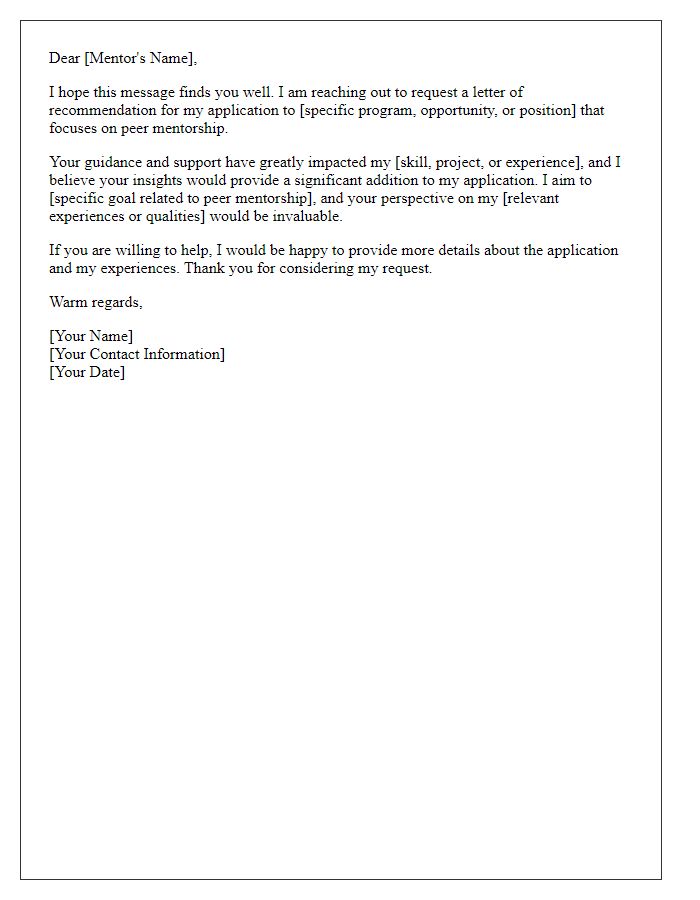 Letter template of recommendation request for peer mentorship.