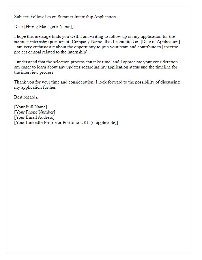 Letter template of summer internship application acceptance follow-up