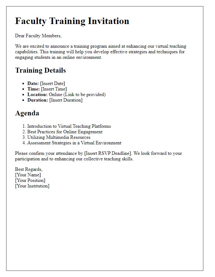 Letter template of faculty training for virtual teaching