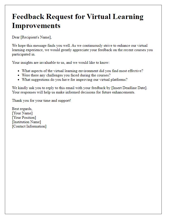 Letter template of feedback request for virtual learning improvements