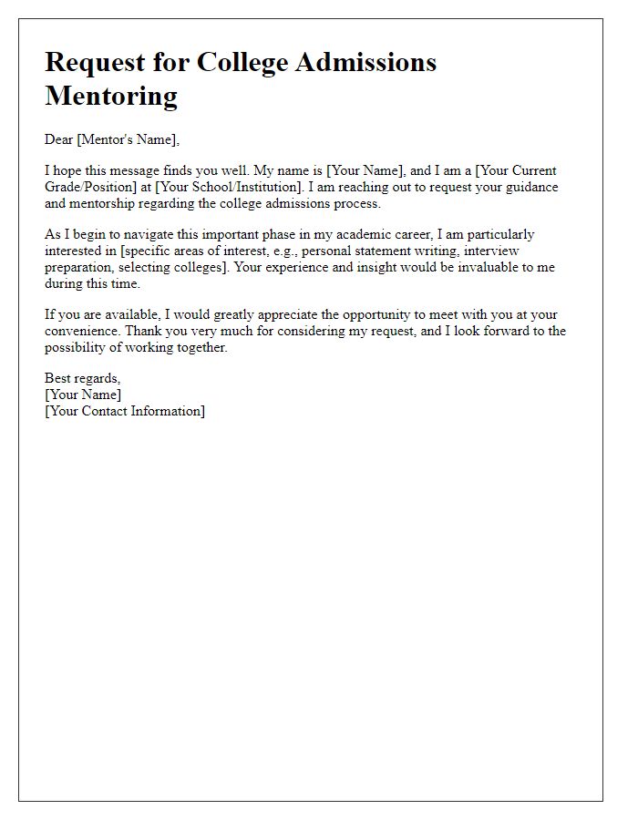 Letter template of request for college admissions mentoring