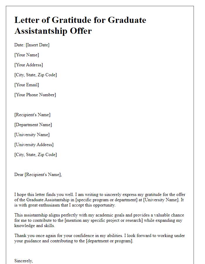 Letter template of gratitude for graduate assistantship offer