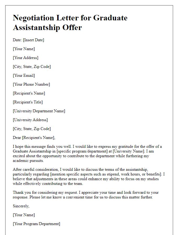 Letter template of negotiation for graduate assistantship offer