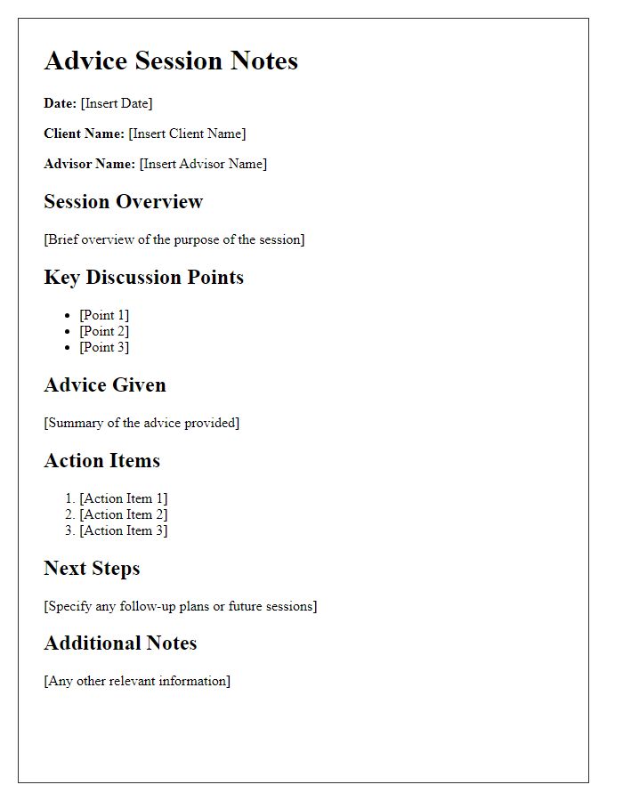 Letter template of advice session notes