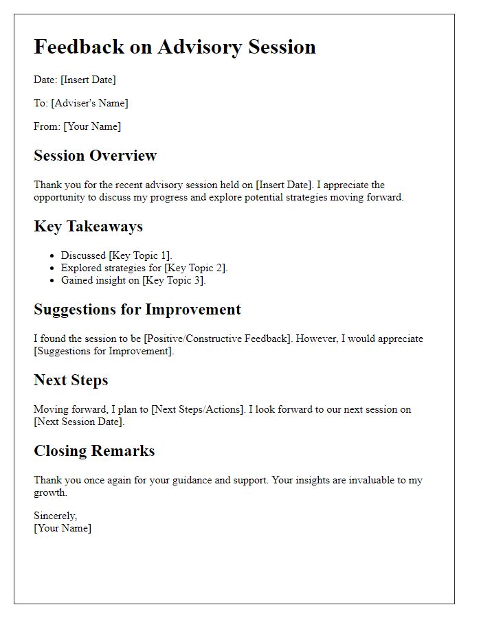 Letter template of advisory session feedback