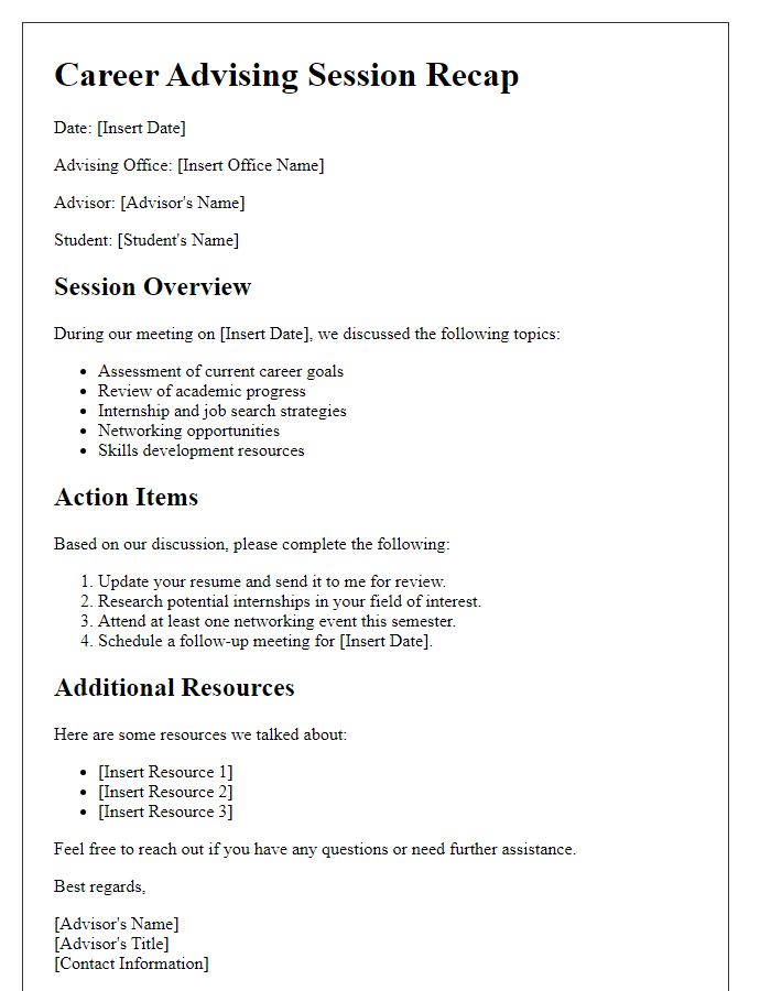 Letter template of career advising recap