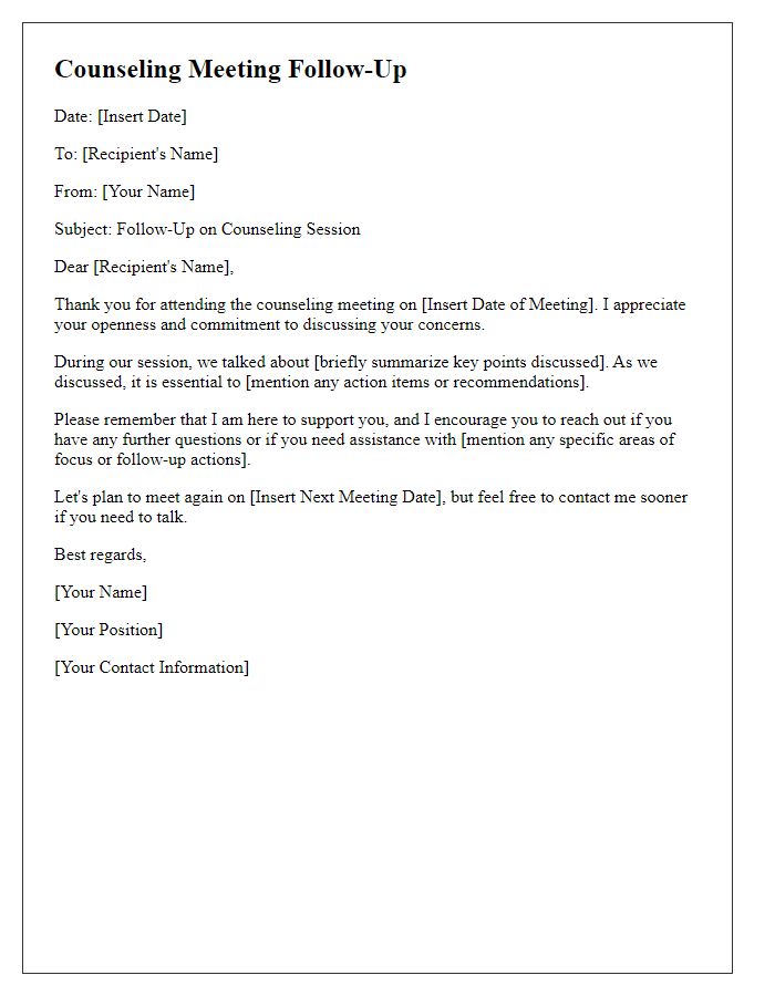 Letter template of counseling meeting follow-up