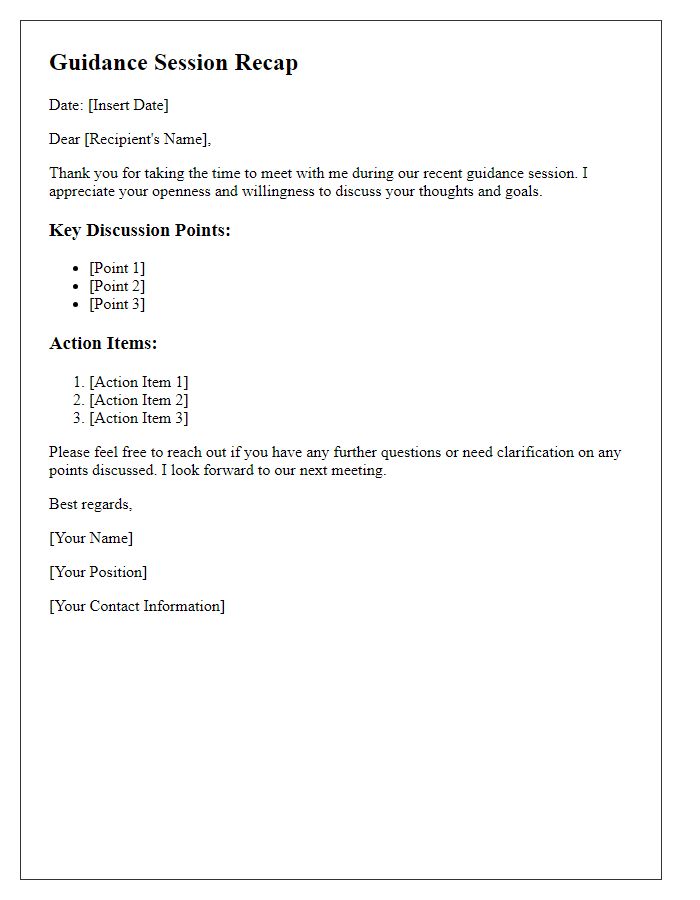 Letter template of guidance session recap