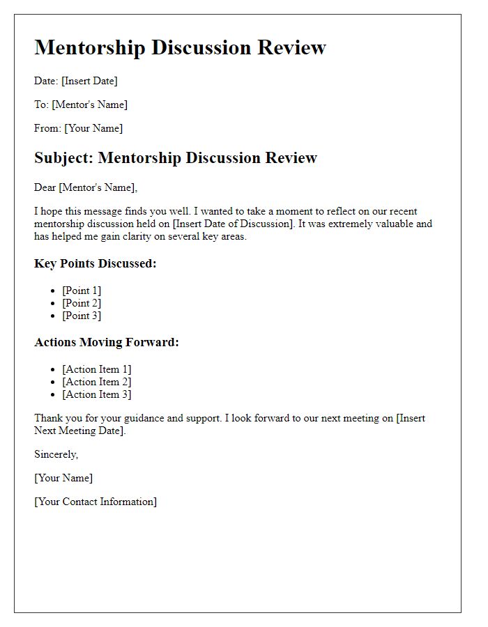 Letter template of mentorship discussion review