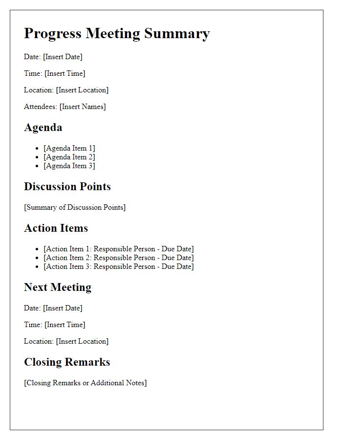 Letter template of progress meeting summary