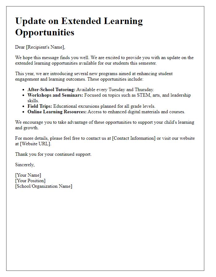 Letter template of update on extended learning opportunities