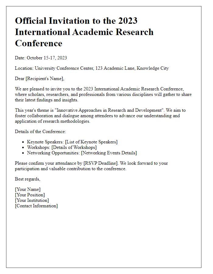 Letter template of formal academic research conference invitation