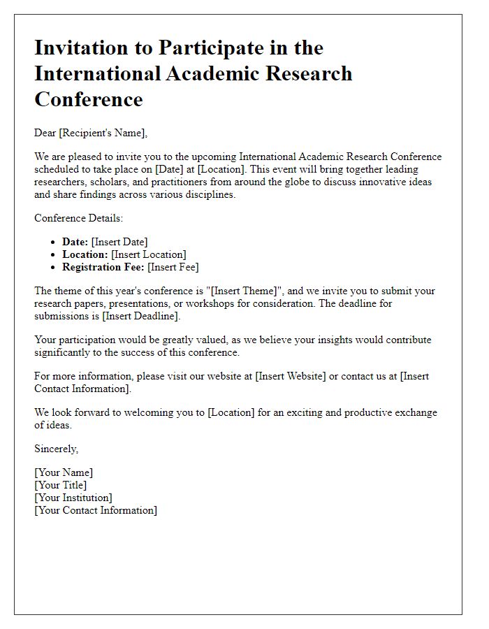 Letter template of invitation to international academic research conference