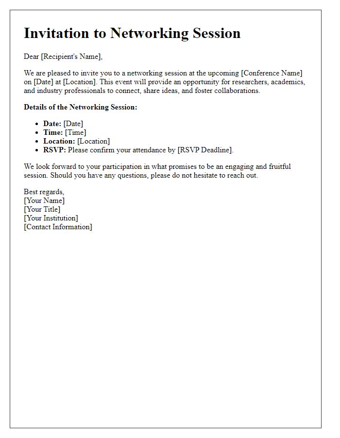 Letter template of invitation for networking sessions at an academic research conference