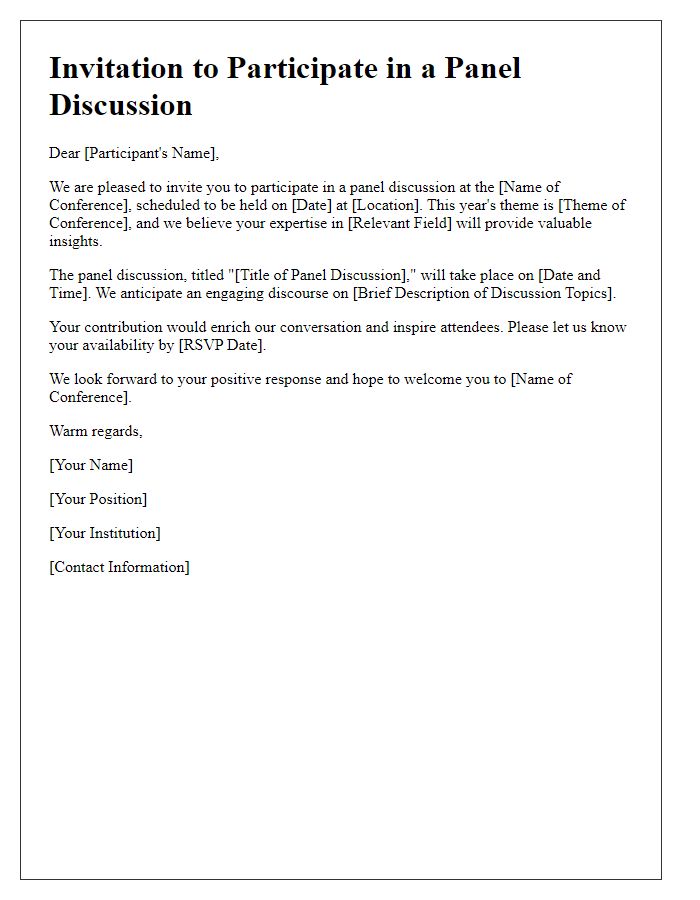 Letter template of invitation for panel discussions at an academic research conference