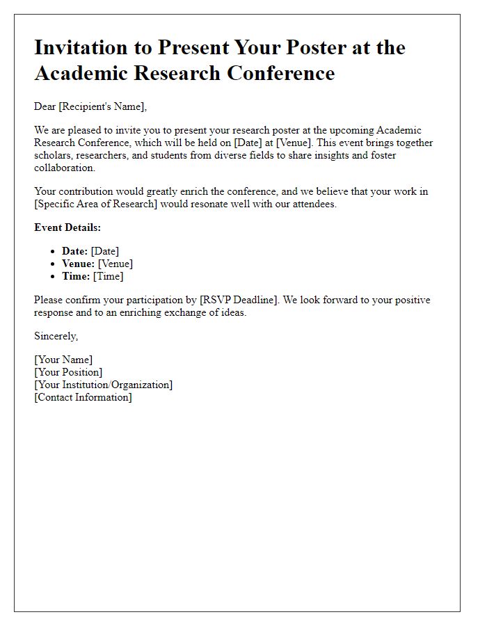 Letter template of invitation for poster presentations at an academic research conference