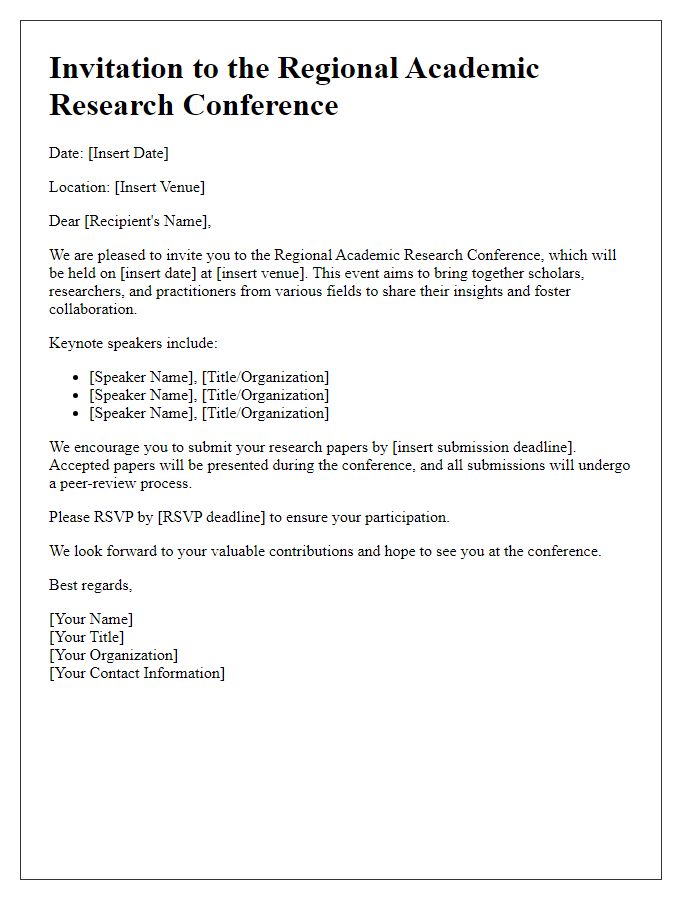 Letter template of regional academic research conference invitation