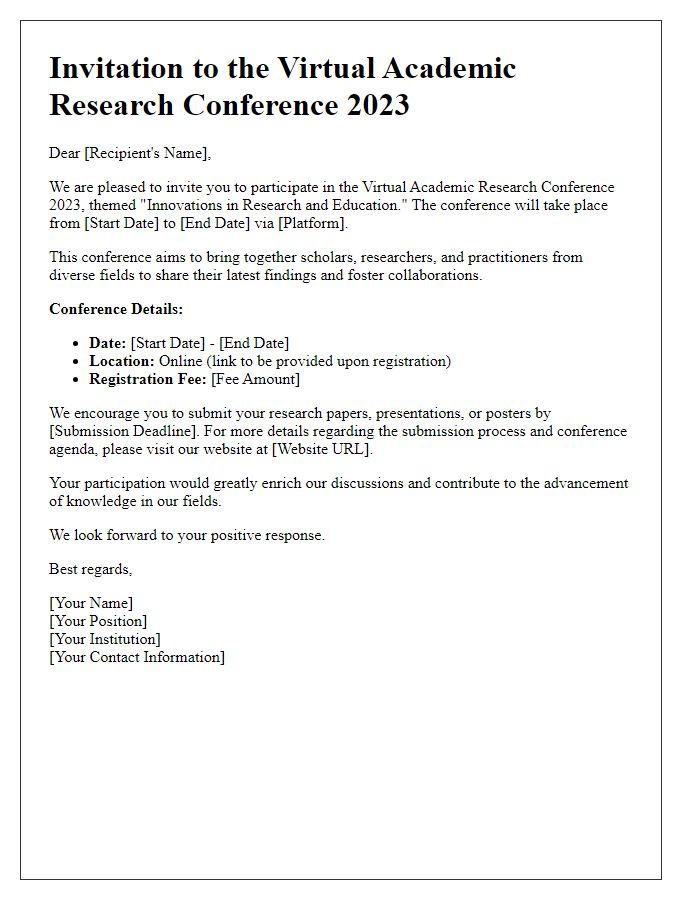 Letter template of virtual academic research conference invitation