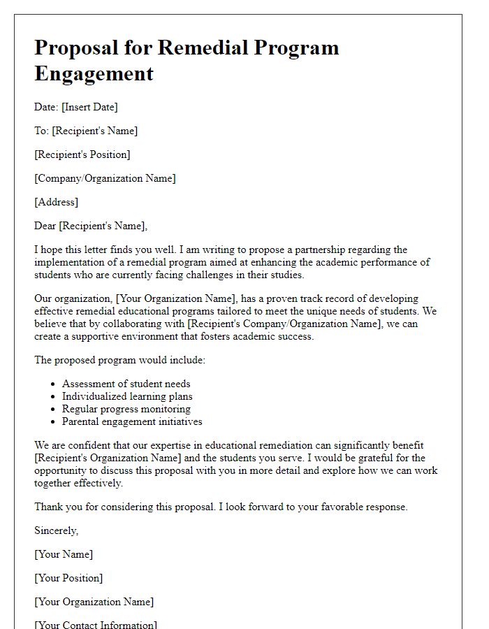 Letter template of proposal for remedial program engagement