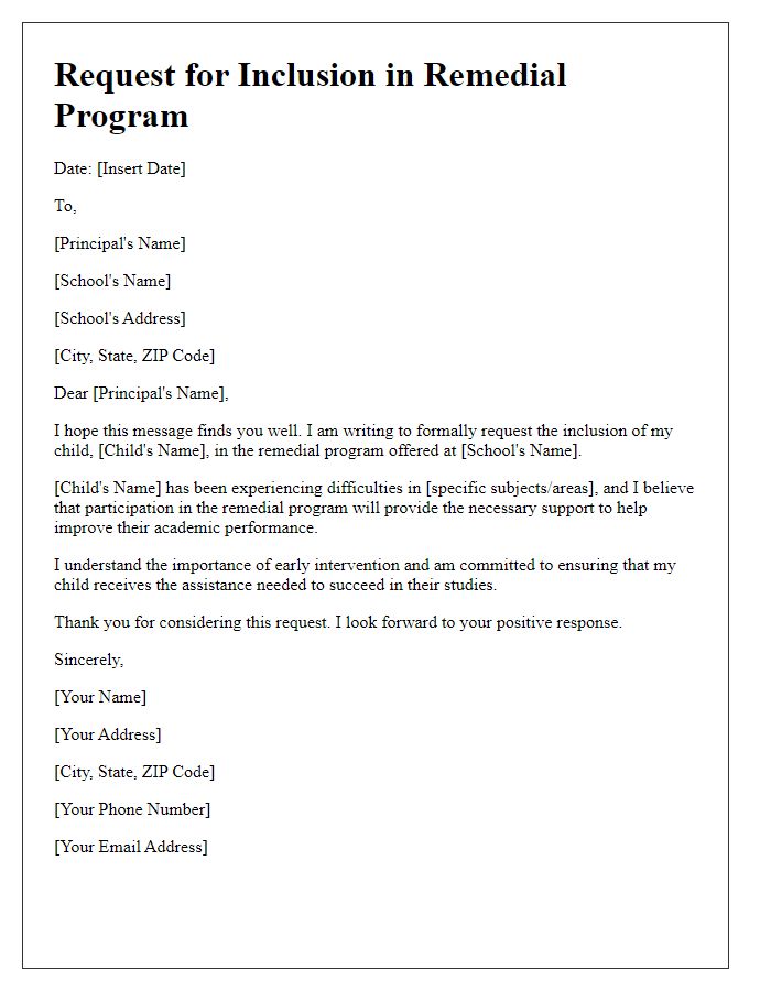 Letter template of request for inclusion in remedial program