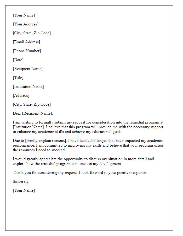 Letter template of submission for remedial program consideration