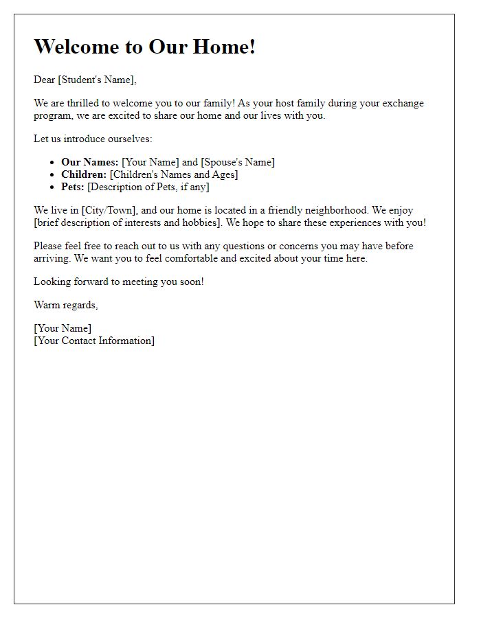 Letter template of introduction for host families welcoming exchange students.